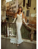 V Neck Ivory Satin Backless Sexy Wedding Dress